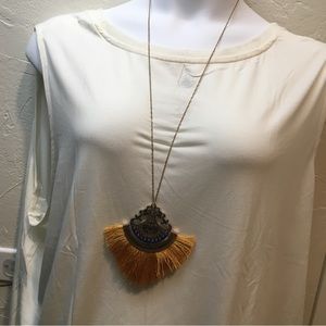 Boho style soft fringe gold tone necklace